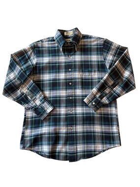 Vintage LL Bean Shirt Mens Size 15 Blue Tartan Plaid Button Up Long Sleeve 90s